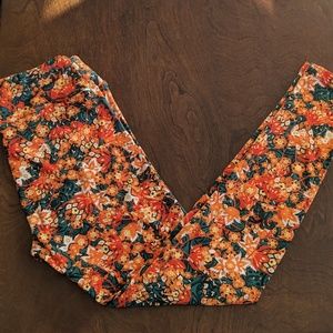 LuLaRoe leggings•EUC•OS•Orange+teal floral pattern